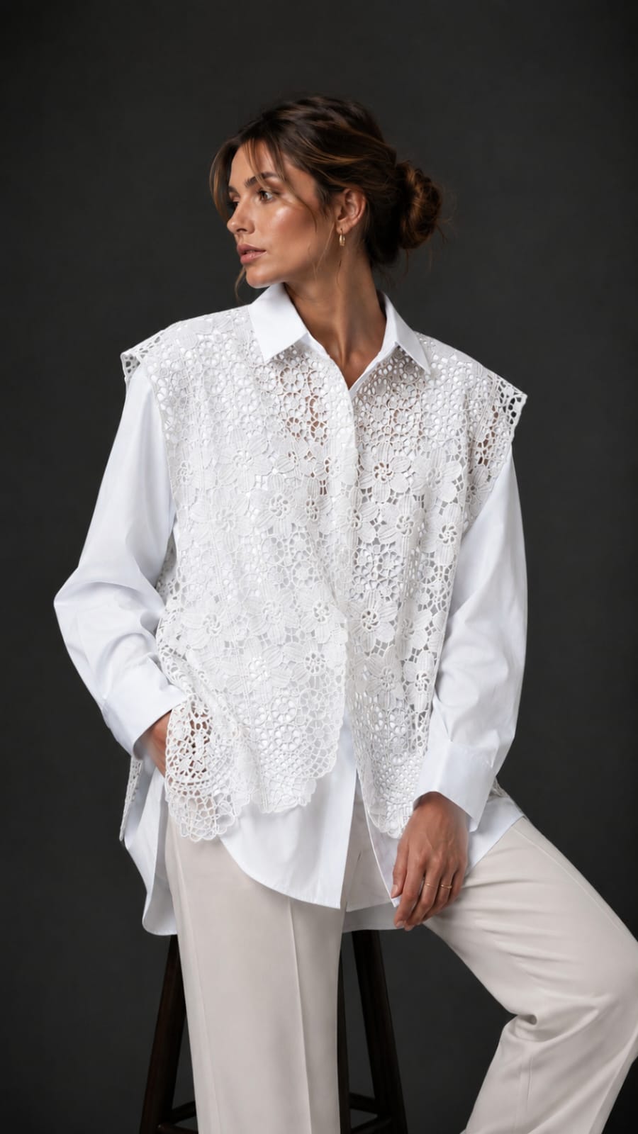 Freya Crochet Vest 2-in-1 Shirt Set WK-748