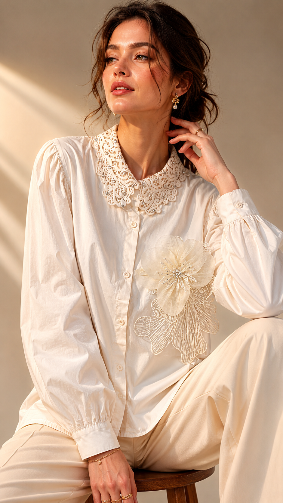 Dahlia Guipure Lace Collar Shirt WK-760