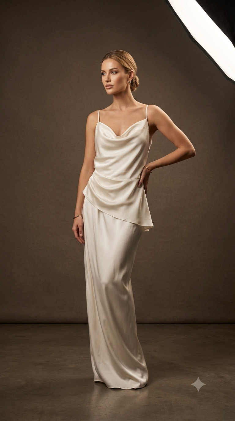 Timeless Satin Cowl-Neck Midi Slip Dress