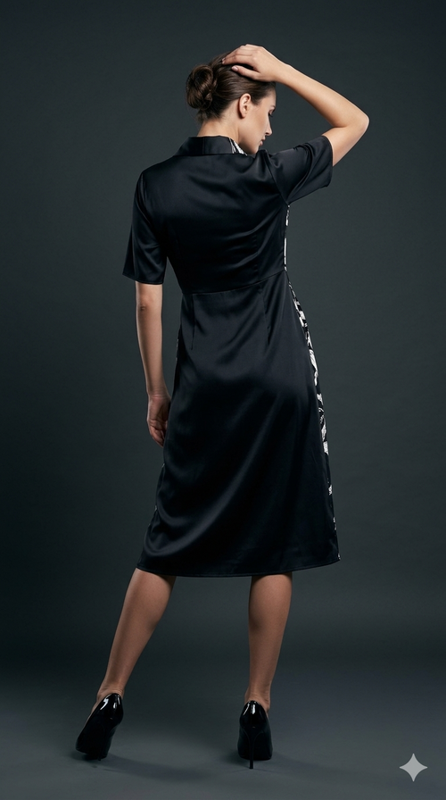 Abstract Contrast Pleated Wrap Dress
