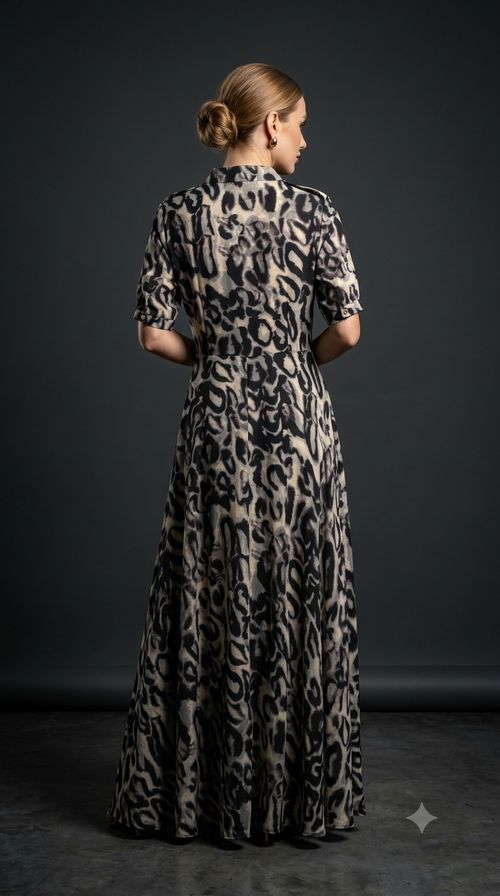 Abstract Animal Print Shirt Dress
