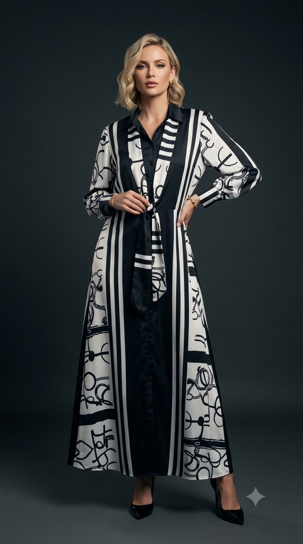 Monochrome Abstract Printed Longline dress