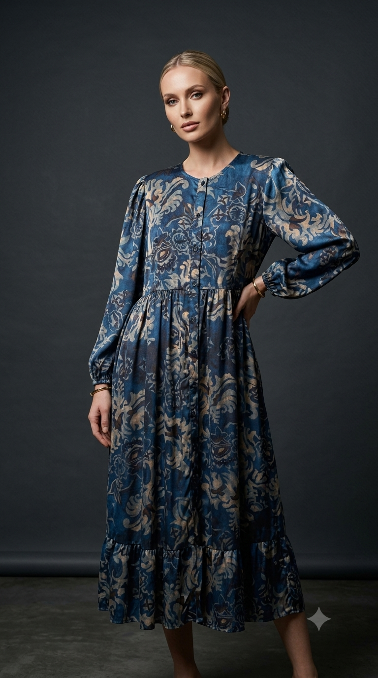 Floral Print Tiered Midi Dress