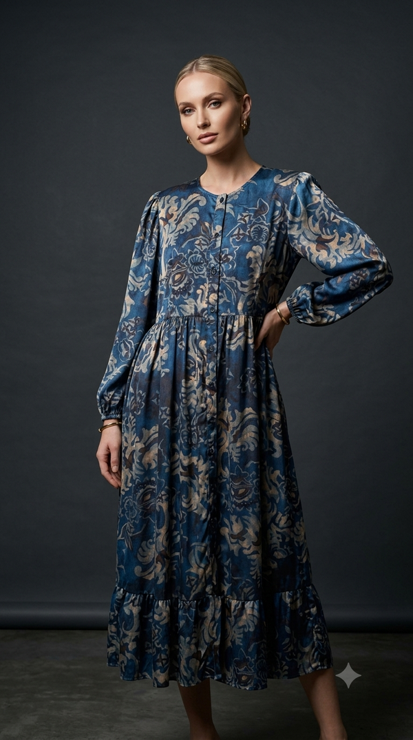 Floral Print Tiered Midi Dress