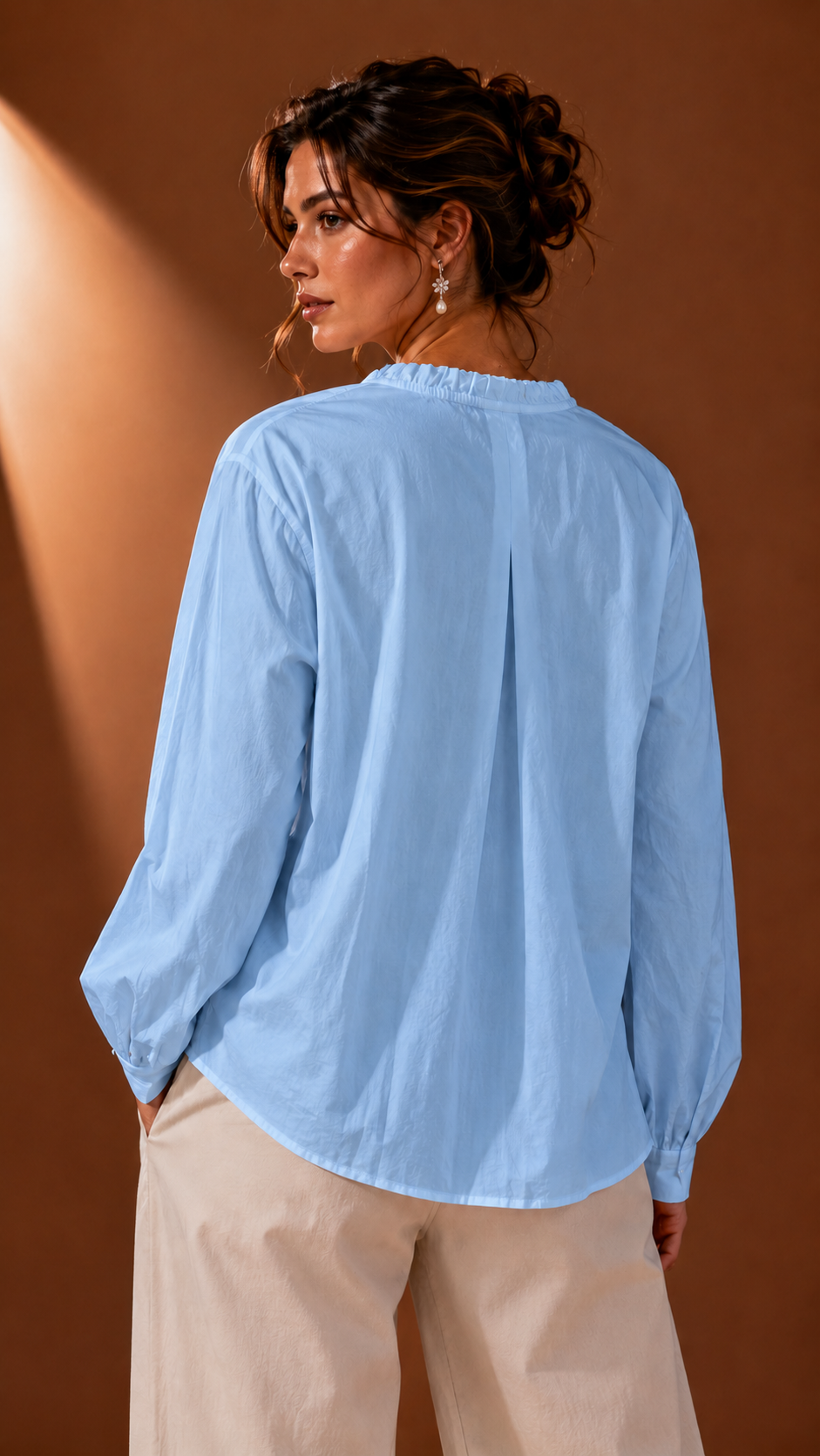 Ruffled Collar Organza Flower Shirt WK-812
