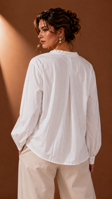 Ruffled Collar Organza Flower Shirt WK-812