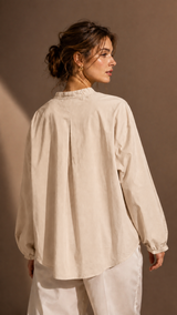 Ruffled Collar Organza Flower Shirt WK-812