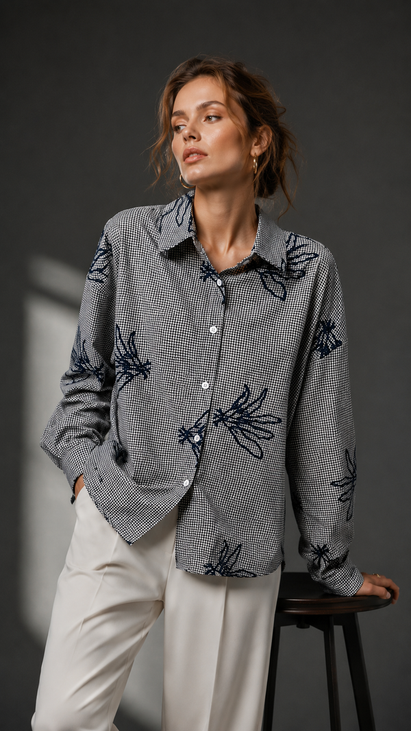The WillowEmbroidered Gingham Shirt