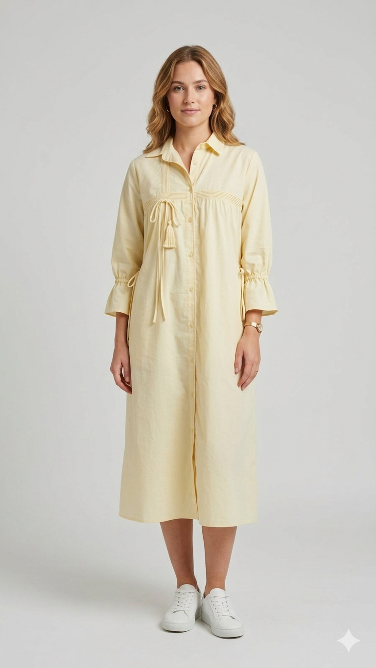 Pinstripe Drawstring Dress