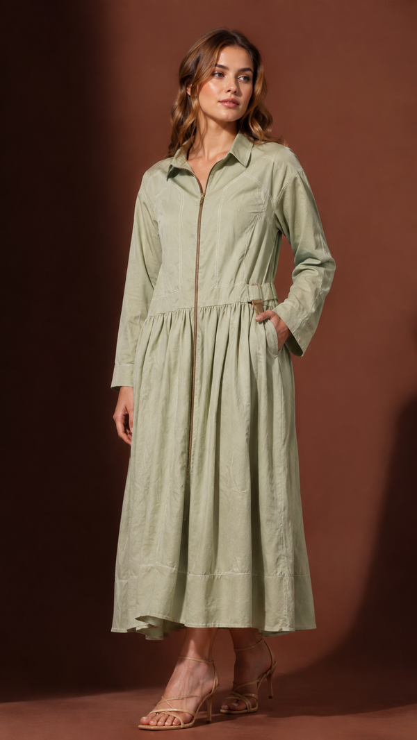 Sage Serenity Zip-Front Dress WK-977