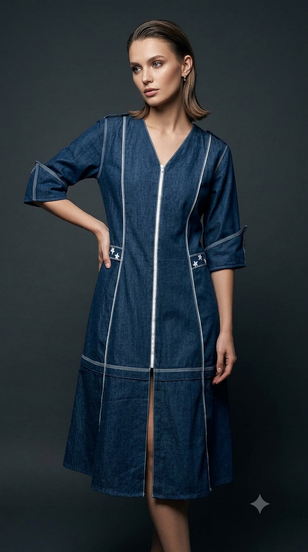 Denim Starline Panel Dress WK-981