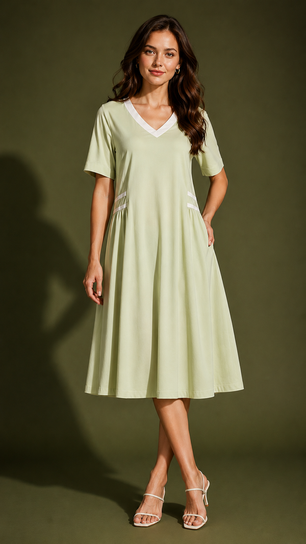 Mint Breeze Contrast Panel Dress WK-982