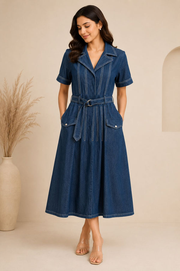 Denim Utility Belted Dress WK-984
