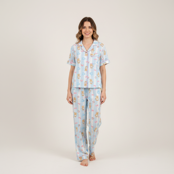 Pastel Striped Teddy Nightsuit