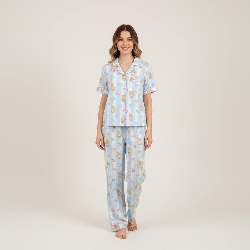Pastel Striped Teddy Nightsuit