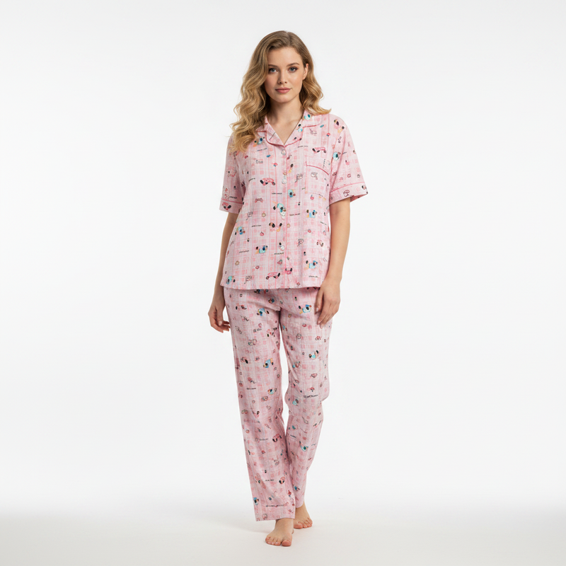 Classic Comfort Checked Pink Nightsuit