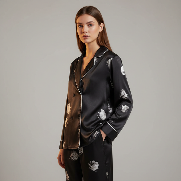 Onyx Rose Silk-Satin Lounge Nightsuit