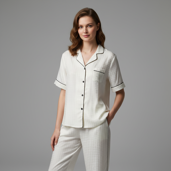 Ivory Jacquard Short Sleeve Nightsuit