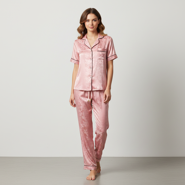 Blossom Pink Silk-Satin Sleeve Nightsuit