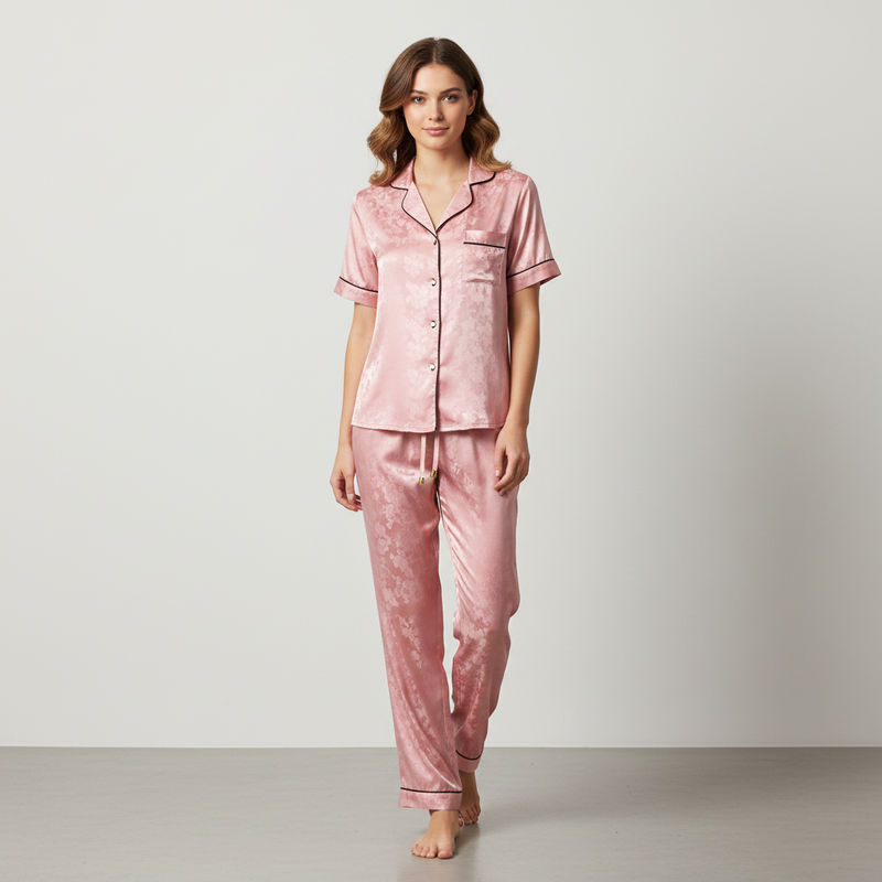 Blossom Pink Silk-Satin Sleeve Nightsuit