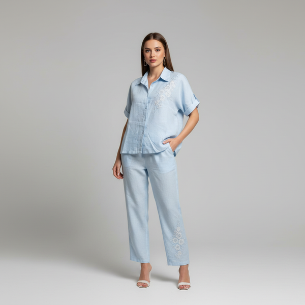 Two-Piece Floral Embroidered Linen Coord Set