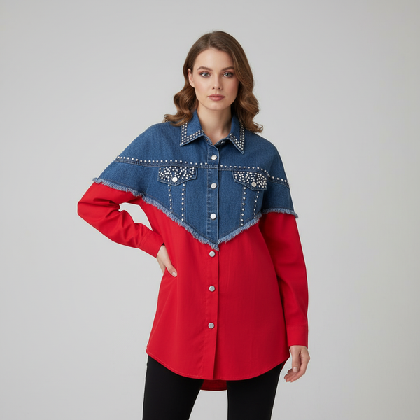 Stylish Red Denim Shirt