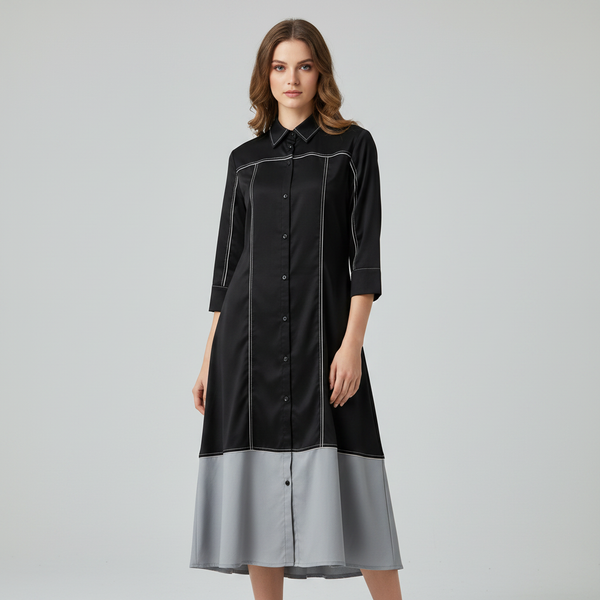 The Monochrome Linear Midi Black Dress