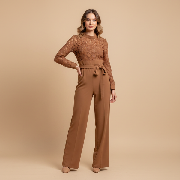 Two-Piece Lace-Bodice Top & Wide-Leg Trouser Set
