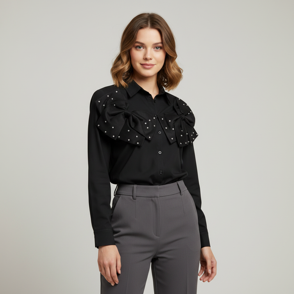 Stylish Ruffle Bow Design Shirt