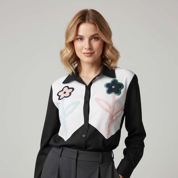 Classic Black And White Base Flower Shirt