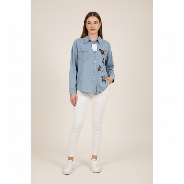 Beautiful Butterfly Design Denim Shirt