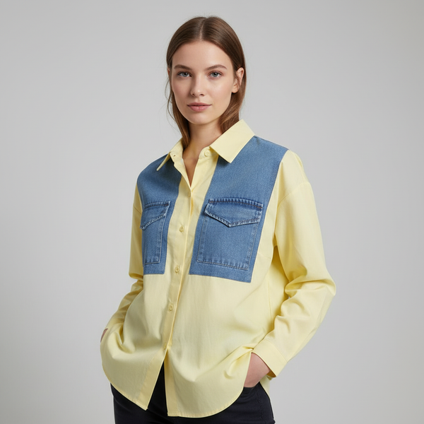 Pastle Yellow Denim Design Shirt