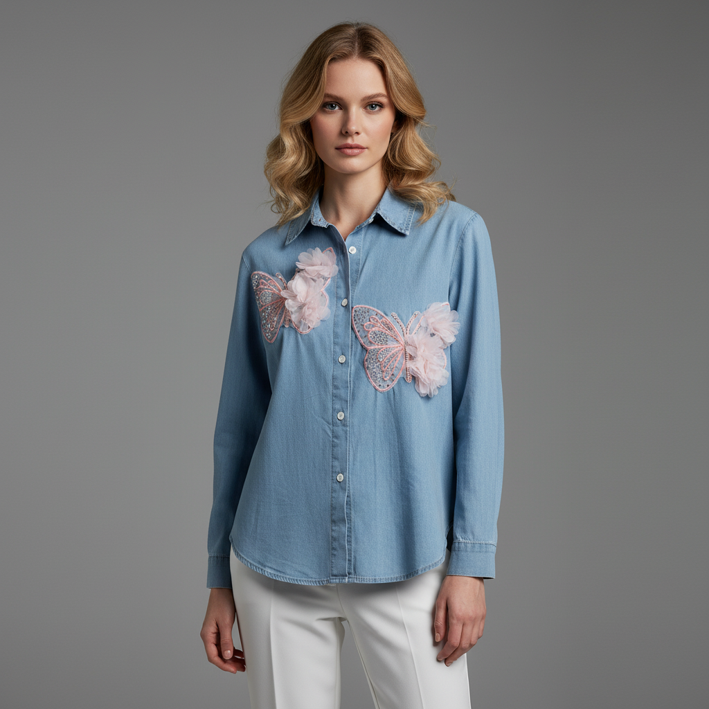 Skyblue Butterfly Design Shirt