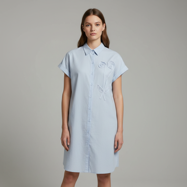 The Sky Blue Rosette Shirt Dress