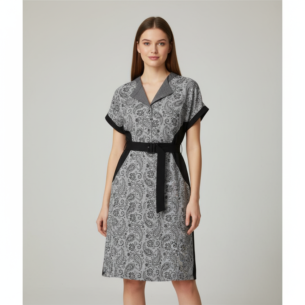 The Monochrome Paisley Panel Dress