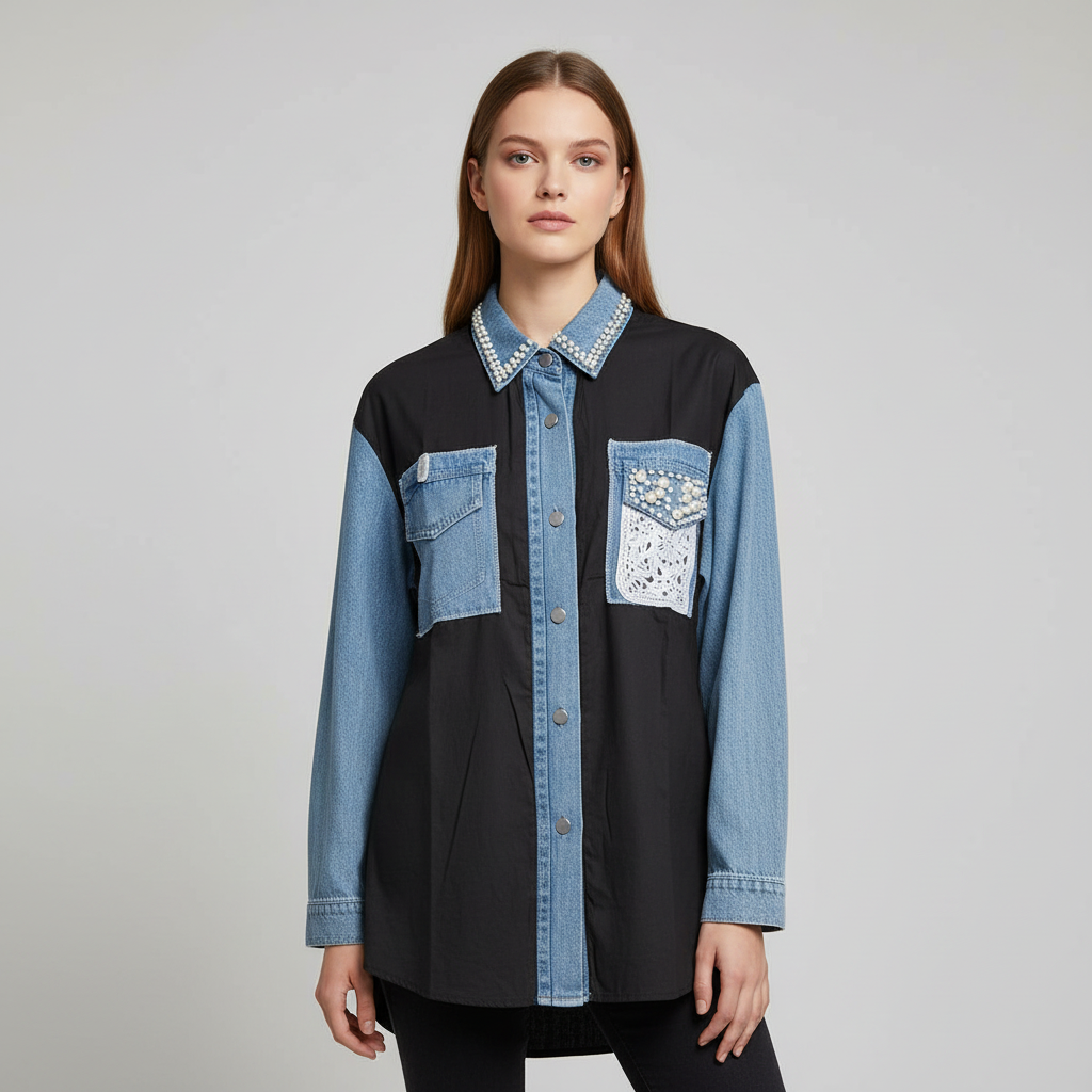Black Design Denim Shirt