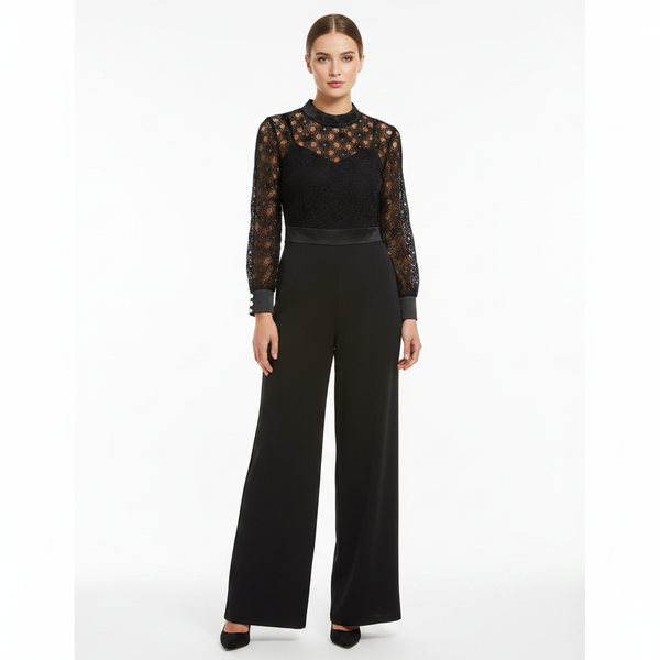 Two-Piece Lace-Bodice Top & Wide-Leg Trouser Set