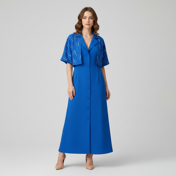 Cobalt Blue Bolero-Overlay Column Dress