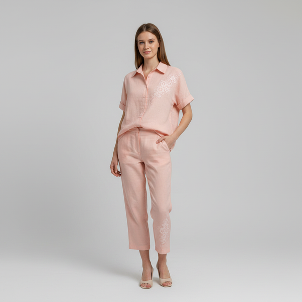 Two-Piece Floral Embroidered Linen Coord Set