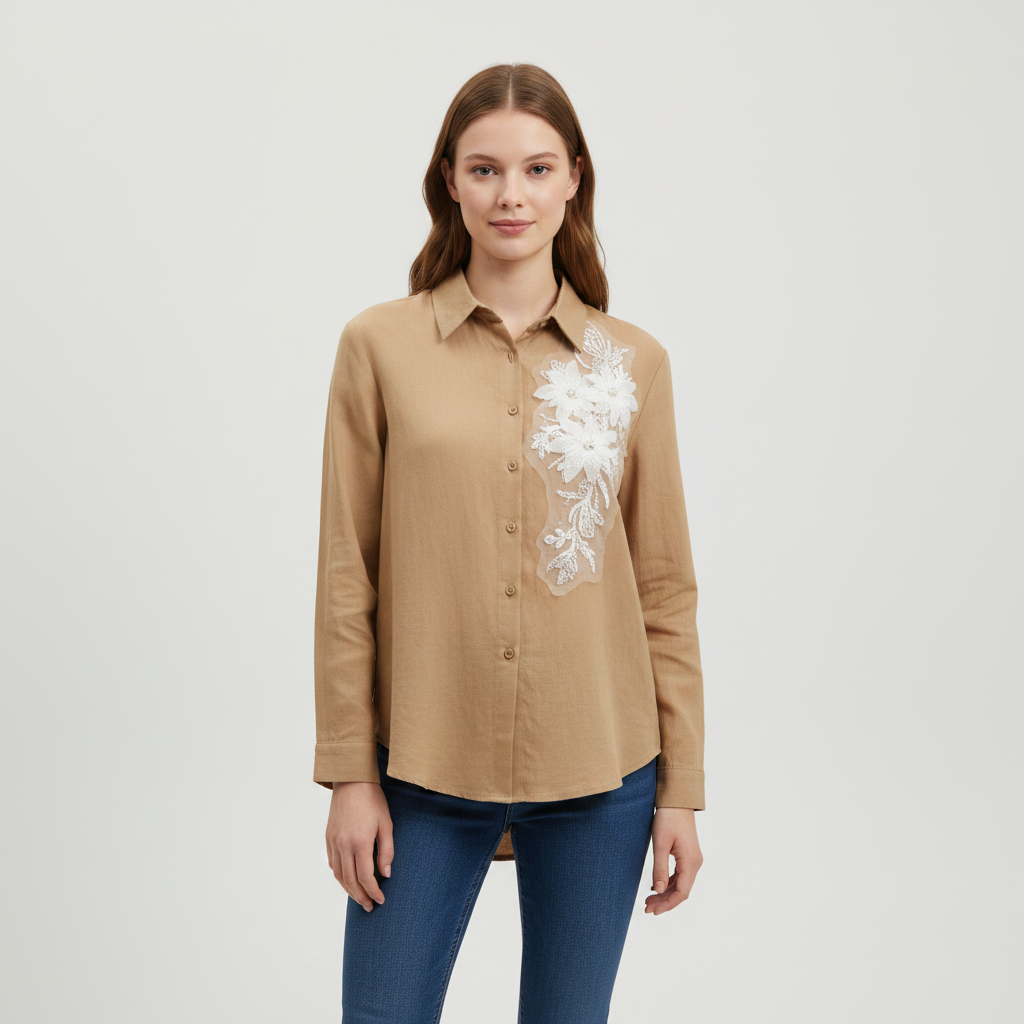 Light Brown Flower Design Shirt