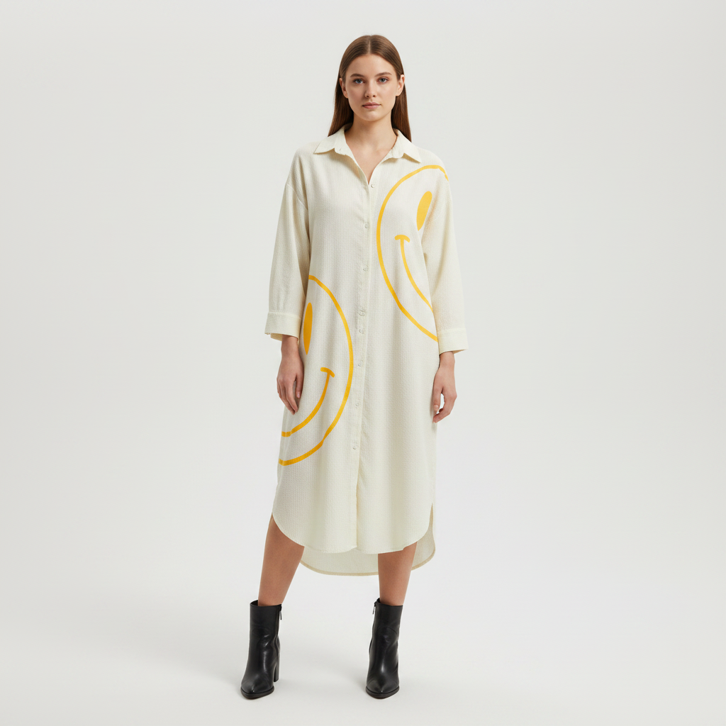 Smiley Printed Shirt Dress