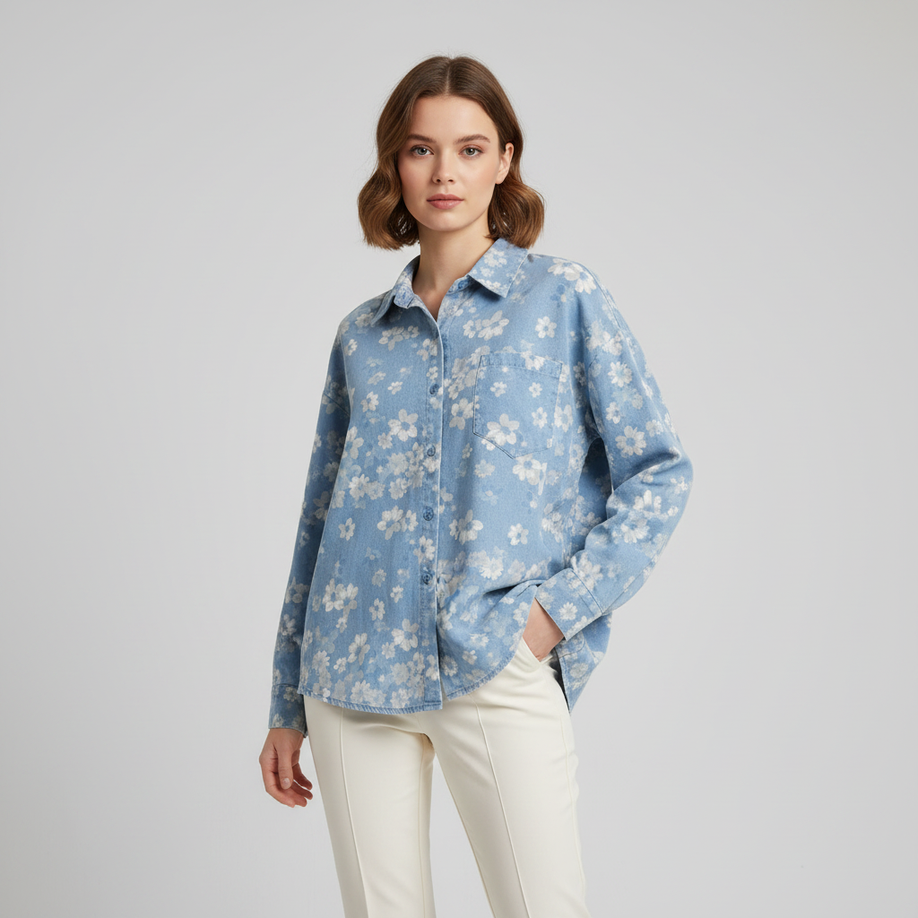 Sky Blue Flower Design Shirt