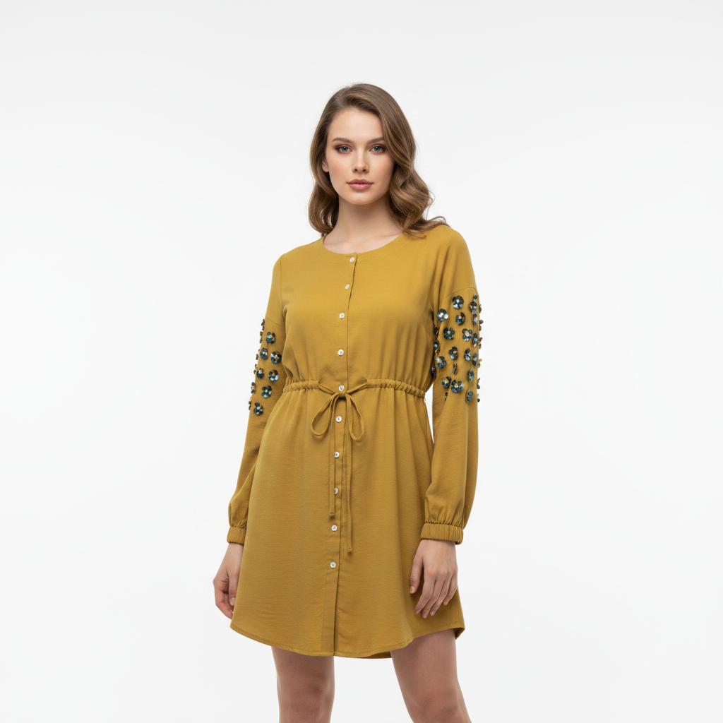 Sequin-Embellished Drawstring Mini Dress