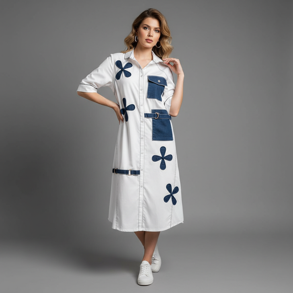 Patchwork Floral Shirt Dress