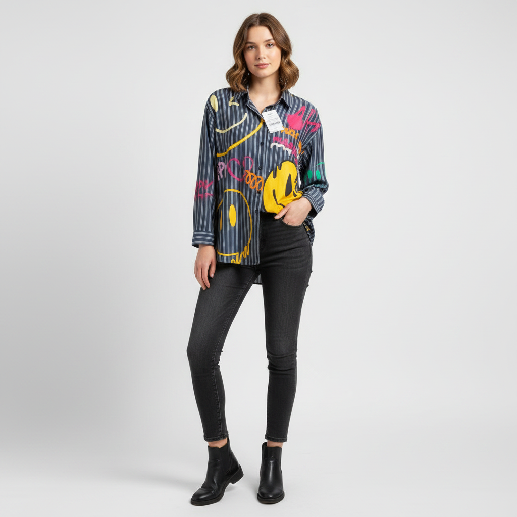 Blue Strips Smile Design Shirt