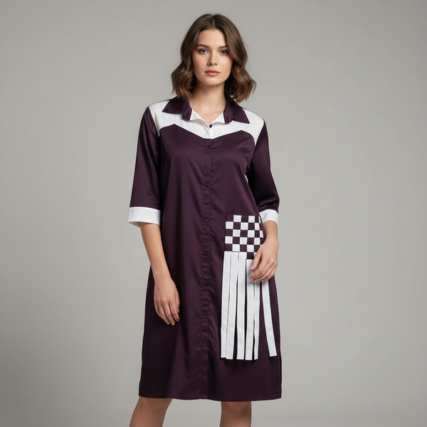 Color-Block Tassel Detail Shirt Dress
