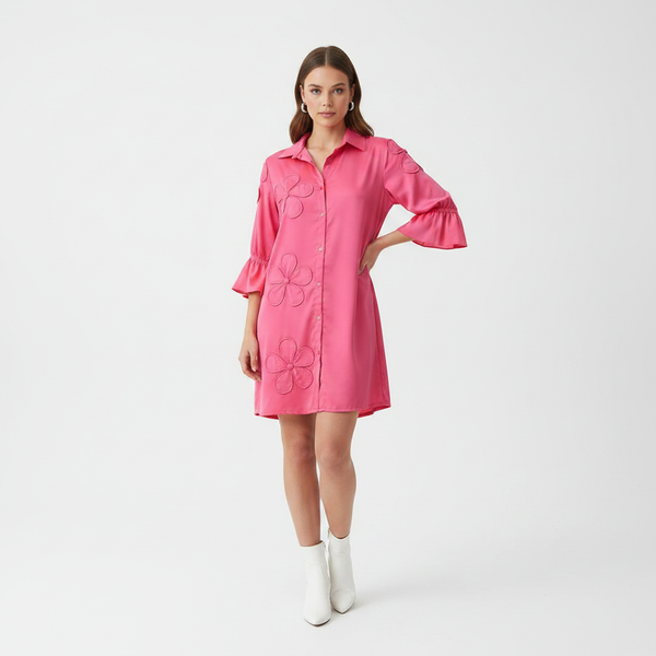 Floral Applique Shirt Dress