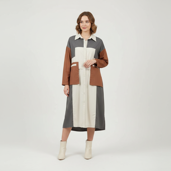 Utility Color-Block Maxi Shirt Dress