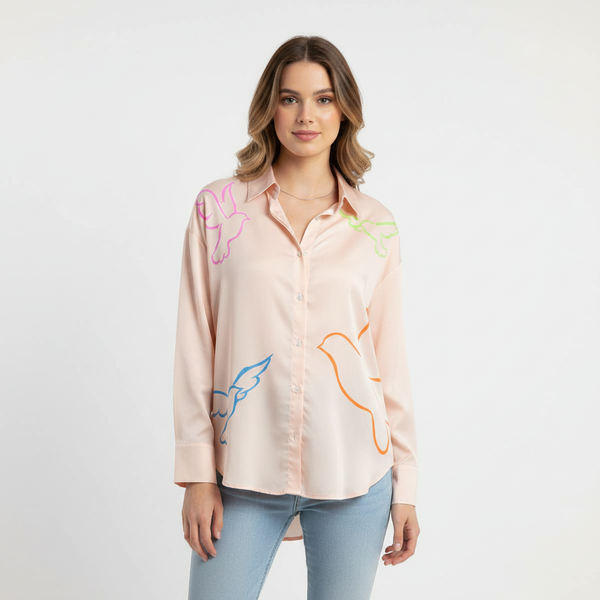 Colorfull Birds Design Light Pink Shirt