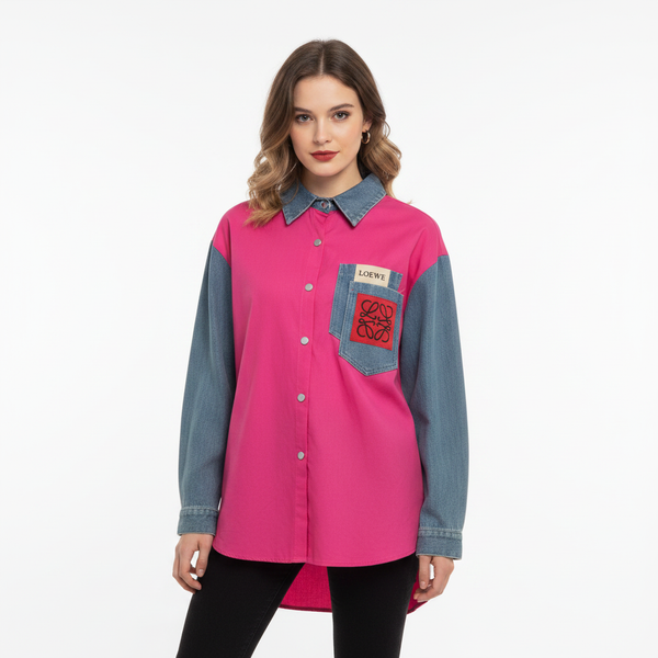 Pink Cotton Denim Design Shirt
